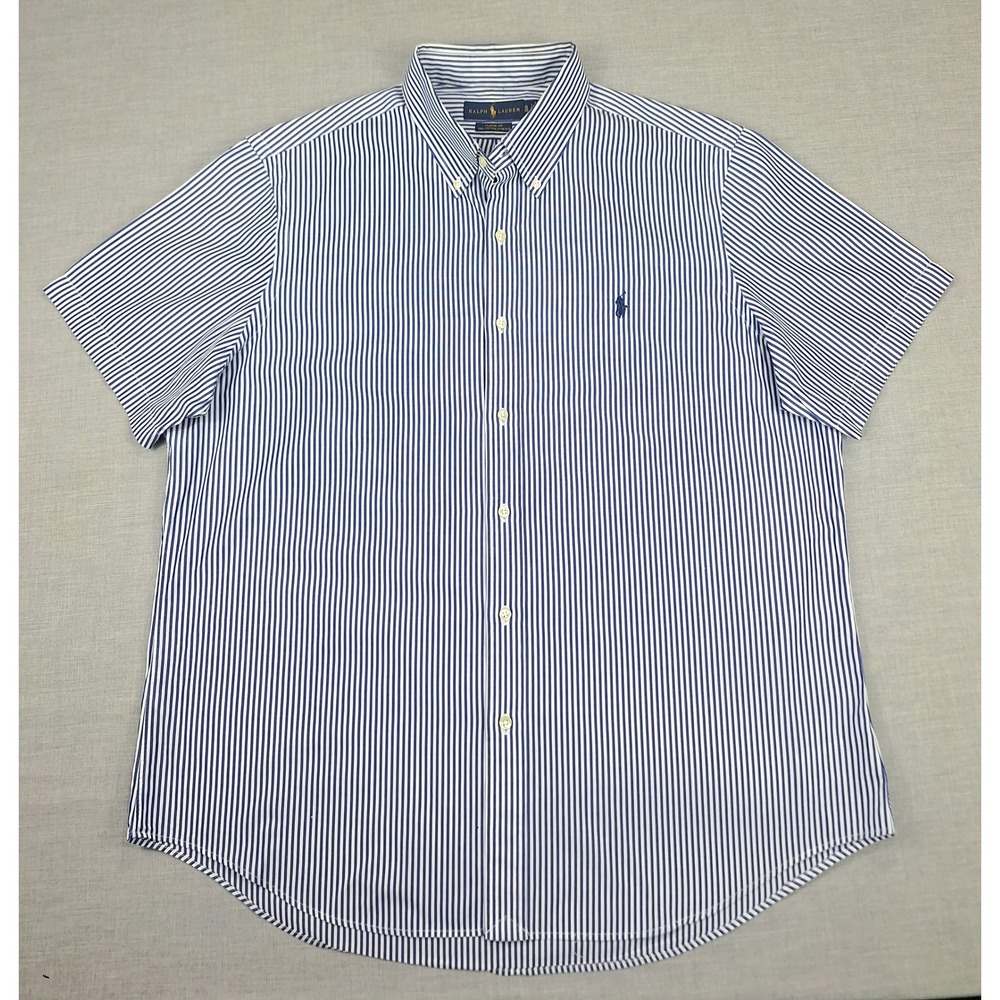 Ralph Lauren XL Classic Fit Blue White Striped Short Sleeve Button Down